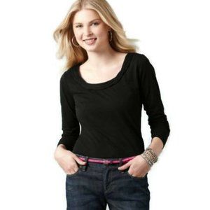 NWT LOFT Black Layered Rolled Edge Neck Shirt XS